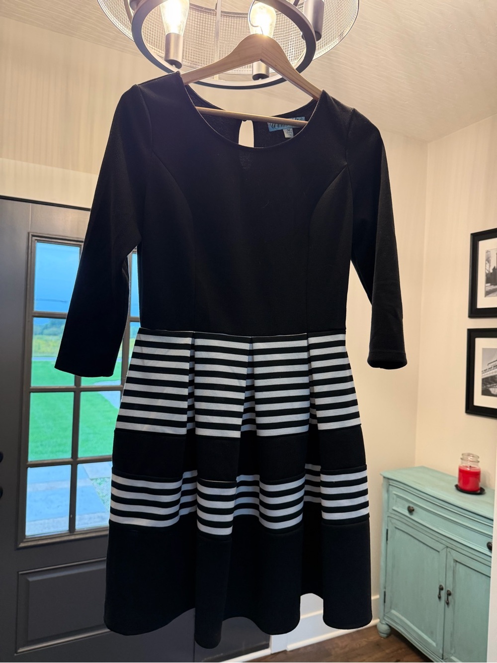 Black and White Striped Fit-and-Flare Dress